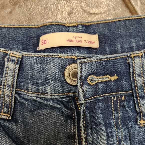 SO Women's Distressed High Rise Mom Blue Jean. - Picture 2 of 10